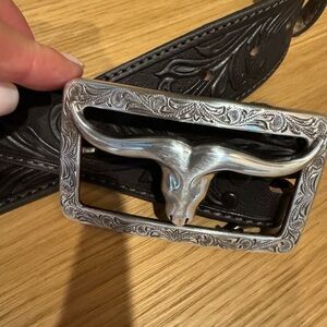 Unisex wide dark brown leather belt